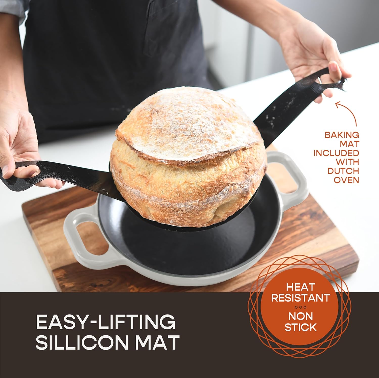 Enameled Cast Iron Dutch Oven for Sourdough Bread Baking | 6 Quart Pot with Lid | 10 Inch Ceramic Enamel Thick Coated Cookware Set with Non Stick Silicone Baking Mat for Cooking | 6 Qt | White