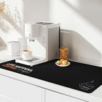 Matace Designer Coffee Bar Mat, Extra Large 17 x 31.5 Inches, Rubber Backing, Absorbent Coffee Maker Mats for Dish Drying, Kitchen Countertop, Life Happens Coffee Helps, Black