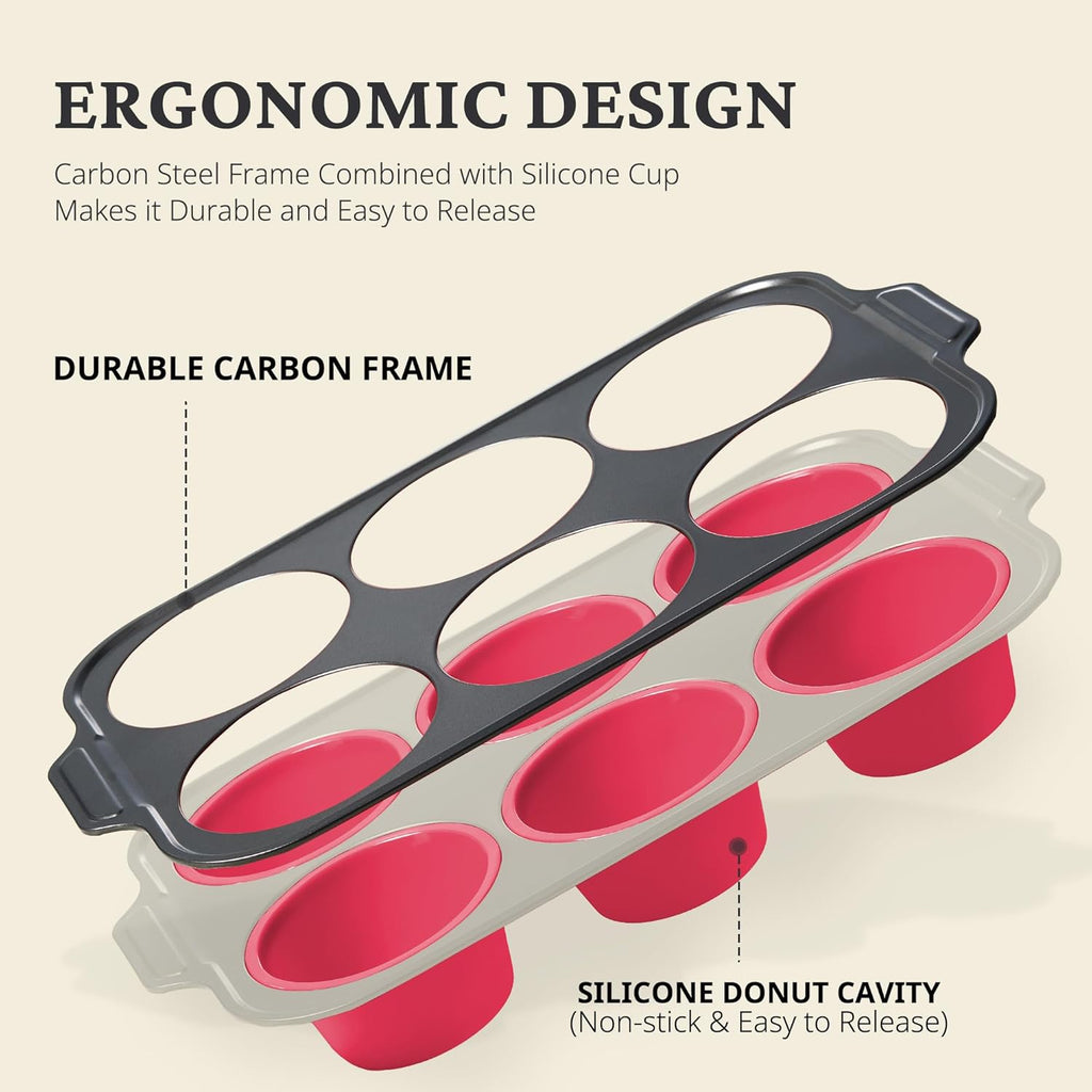 BRONYPRO Jumbo Silicone Muffin & Cupcake Pan for Baking with Metal Frame, Extra Large 3.5dia Muffin Tins Easy to Pop Nonstick Non Toxic Bakeware for Oven, Rose Pink