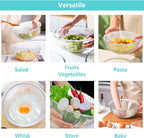 WhiteRhino Glass Mixing Bowls with Lids Set of 3(3.7QT, 2.1QT, 1.1QT),Large Kitchen Salad Bowls, Space-Saving Nesting Bowls, Clear Glass Serving Bowls for Cooking,Baking,Prepping,Dishwasher Safe