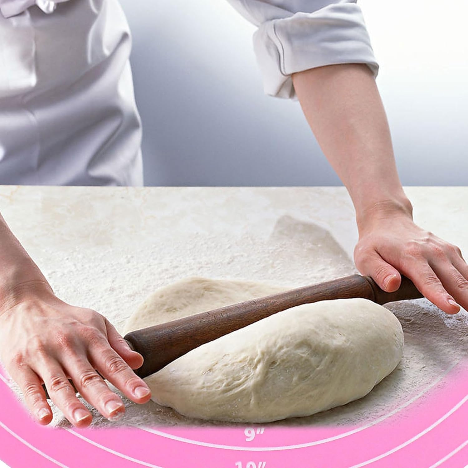 Hitefu 12 Inch Round Silicone Cake Mat, Silicone Baking Mat with Measurement for Cake Turntable & Rolling Dough (Pink)