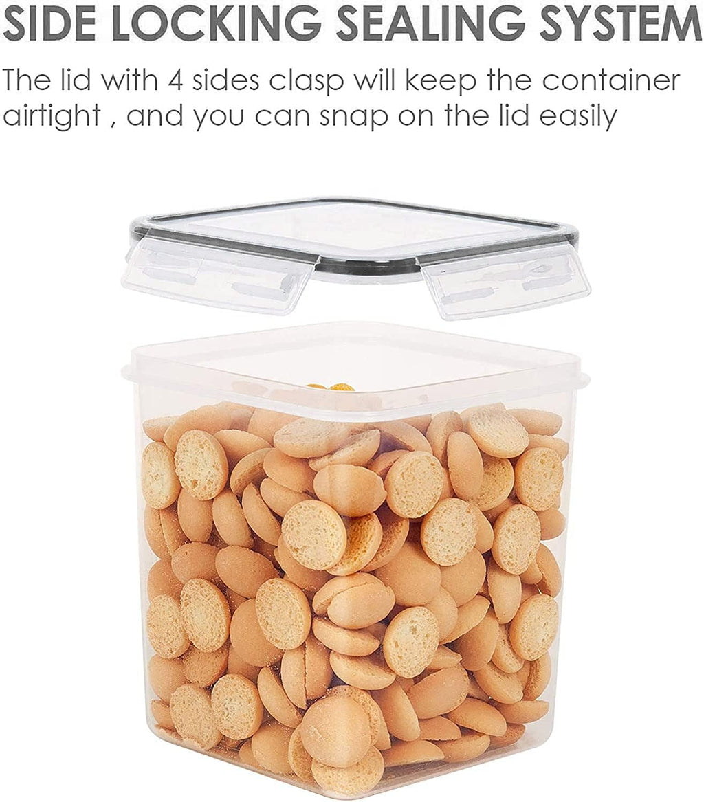 Vtopmart Food Storage Containers 2.5L / 84.5oz, 4 Pieces BPA Free Plastic Airtight Canister for Flour, Sugar, Baking Supplies, with 4 Measuring Cups and 24 Labels, Black