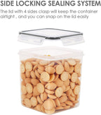 Vtopmart Food Storage Containers 2.5L / 84.5oz, 4 Pieces BPA Free Plastic Airtight Canister for Flour, Sugar, Baking Supplies, with 4 Measuring Cups and 24 Labels, Black