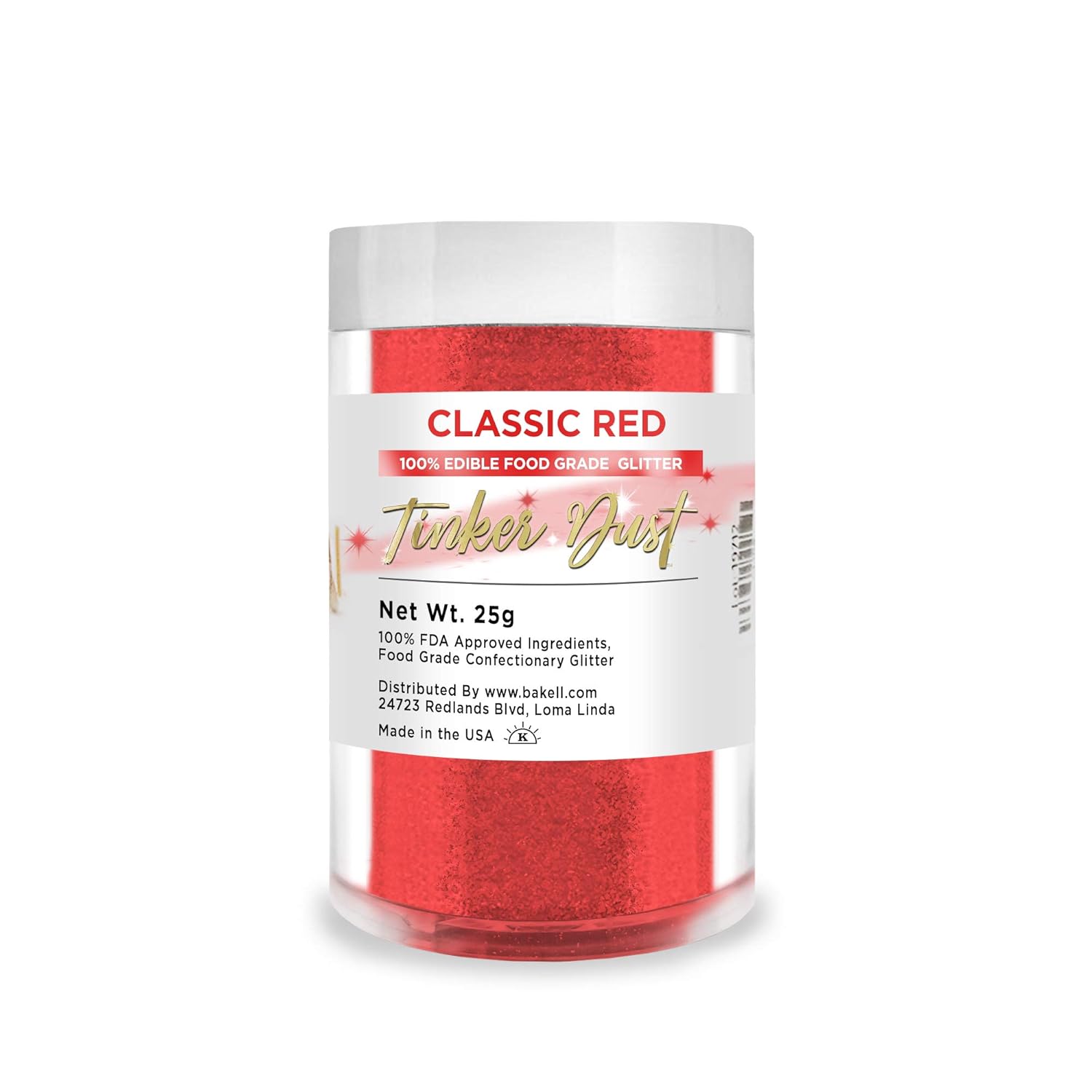 BAKELL Classic Red Edible Glitter, 25 Grams | TINKER DUST Edible Glitter | KOSHER Certified | 100% Edible Glitter | Cakes, Cupcakes, Cake Pops, Drinks, Dessert Vegan Glitter & Dusts (25g, Classic Red)
