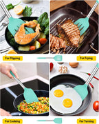 Pack of 2 Silicone Solid Turner, Non Stick Slotted Kitchen Spatulas, High Heat Resistant BPA Free Cooking Utensils, Ideal Cookware for Fish, Eggs, Pancakes(Green)