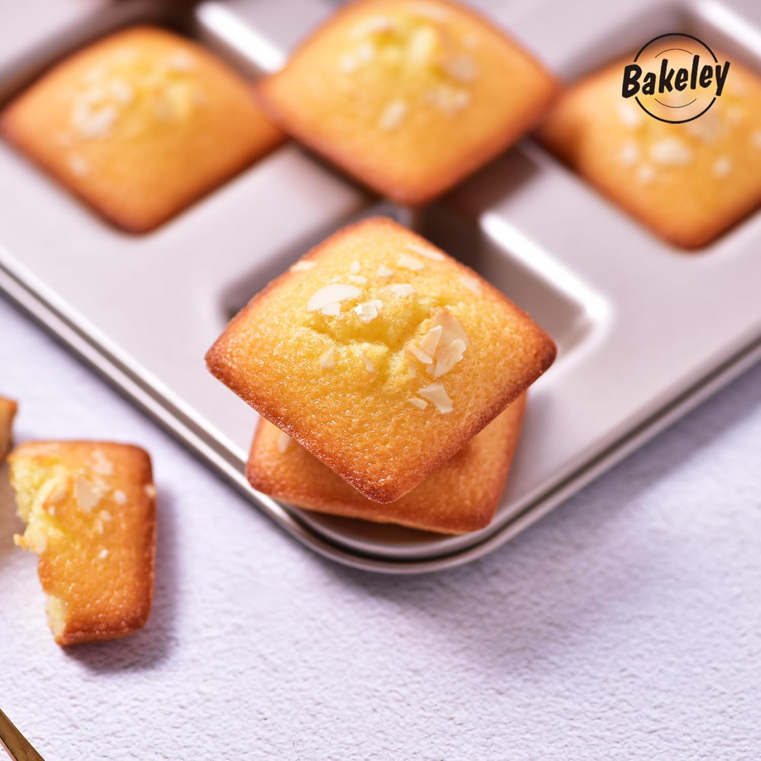 Financier Cake Pan, 9-Cavity Non-Stick Square Muffin Pan Biscuits Cookies Bakeware for Oven Baking (Champagne Gold)