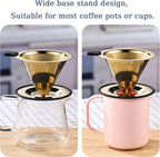 Small Size Pour Over Coffee Dripper, Stainless Steel Metal Cone Drip Coffee Filter, Paperless and Permanently Reusable, Double Mesh Coffee,TeaFilter for 1-2 Cups