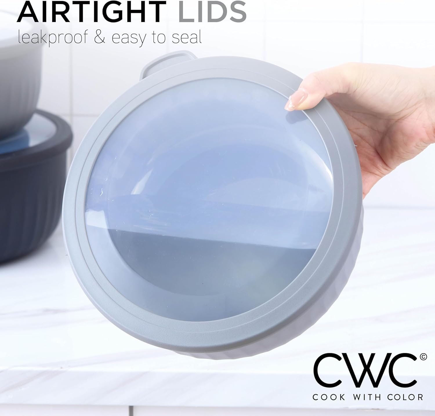 COOK WITH COLOR Prep Bowls with Lids- Wide and Deep Nesting Plastic Small Mixing Bowl Set with Lids, 12 Piece Set - Wide Bowls, Black/White