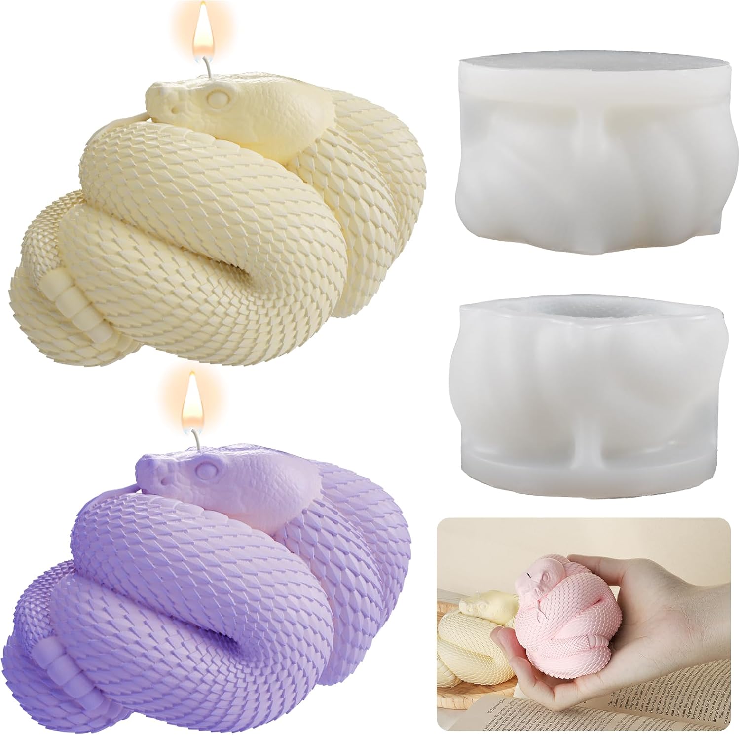 Snake Cobra Candle Resin Mold - Resin Casting Silicone Molds for Home Decor & Candle Making Wave Spiral Mold