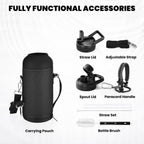 Insulated Water Bottle 32 oz, Triple Wall Vacuum Stainless Steel (Cold for 48 Hrs), Leak Proof & Non-BPA, Modern Water Flask Jug with Paracord Handle & Straw Spout Lids, Dark Grey