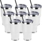 DOMICARE 30 oz Tumbler with Lid and Straw, Stainless Steel Tumblers Bulk, Insulated Vacuum Double Wall Travel Coffee Mug, Durable Powder Coated Tumbler Cups (White, 8)