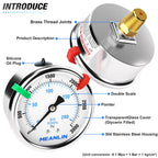 MEANLIN MEASURE 0~3000Psi Liquid Filled Pressure Gauge 1/4" NPT 2.5" FACE DIAL Stainless Steel Glycerin Filled WOG Water Oil Air Back Mount (with 2PCS Snaps)