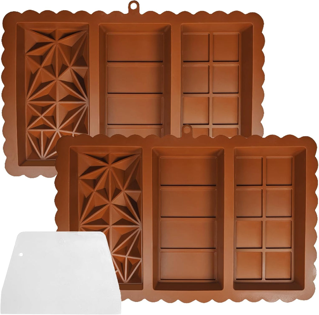 2-Pack 1 Inch Deep Large Silicone Chocolate Bar Molds with Scraper - Extra Deep & Thick Pistachio Chocolate Molds for and DIY Dubai Knafeh Chocolate
