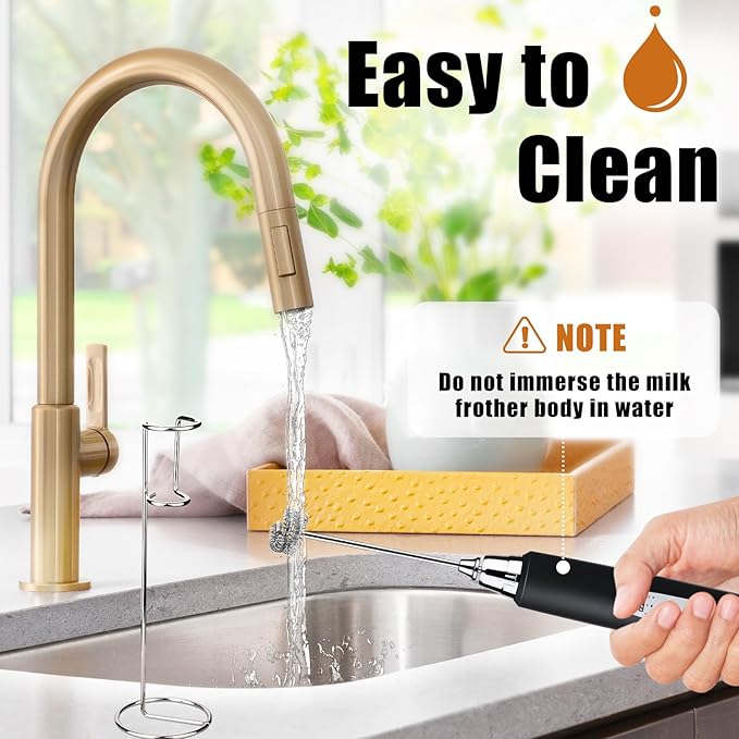 Nahida Milk Frother Wand for Coffee Frother Handheld with Stand Drink Mixer with 3 Heads 3 Speeds Electric Whisk Foam Maker For Latte, Cappuccino, Hot Chocolate - Black