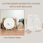 Pot Lid Organizer W 2 Chip Bag Clips Cutting Board Holder Inside Cabinet 304 Stainless Steel Pan Organizer Under Cabinet Pot Cover Cookie Sheet Bakeware Serving Tray Cooling Rack Stand Kitchen White