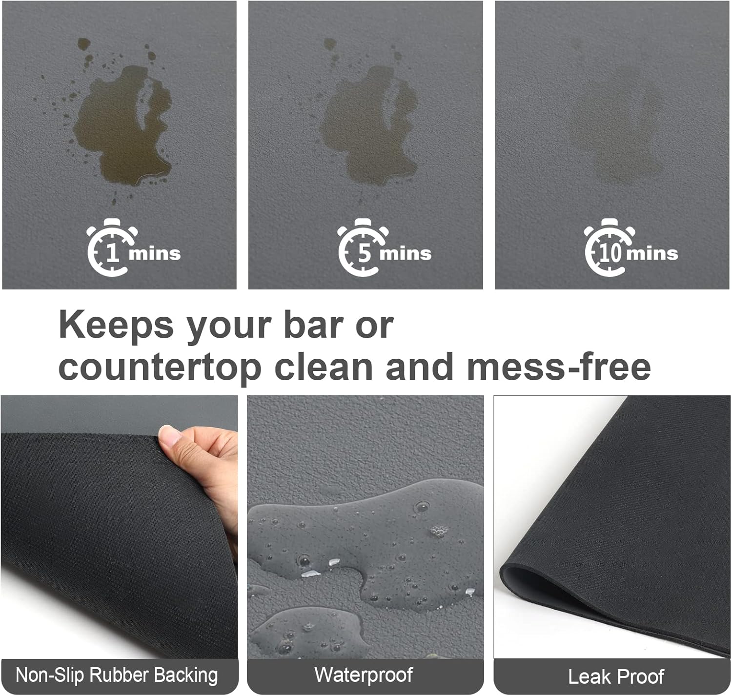 ZLR Coffee Mat - 16" x 20" Large Kitchen Hide Stain Absorbent Dish Drying Mat for Countertop - Easy to Clean Coffee Bar Mat for Espresso Machine and Spill Protection - Dark Gray