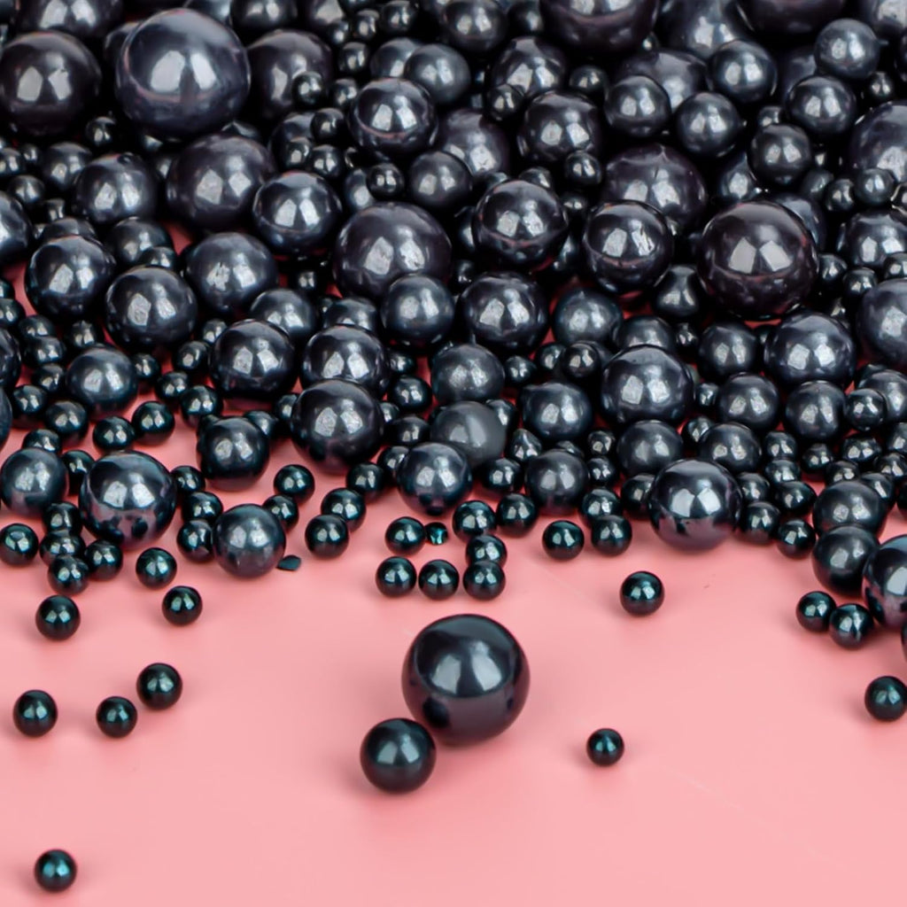 Twisweet Black Pearl Sprinkles for Cake Decorating, Edible Sugar Pearls for Baking, Mix Size, Cake Topper Cupcake Cookie Ice Cream Dessert Decorations, Halloween Birthday Christmas Supplies (130g/4.58oz)
