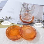 Glass Coaster 6 Pack Round Cup Coasters for Drinks,Crystal Coffee Coaster,Stylish Drink Coasters for Kitchen Bar Dining Room Living Room Office Decor and Jewelry Storage,Amber
