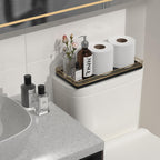 Oak Bathroom Toilet Tank Tray, 13" Paper Storage Basket Tray Back of Toilet Basket Organizer, for Perfume Makeup Candle Kitchen Counter Coffee Table Gold Decor