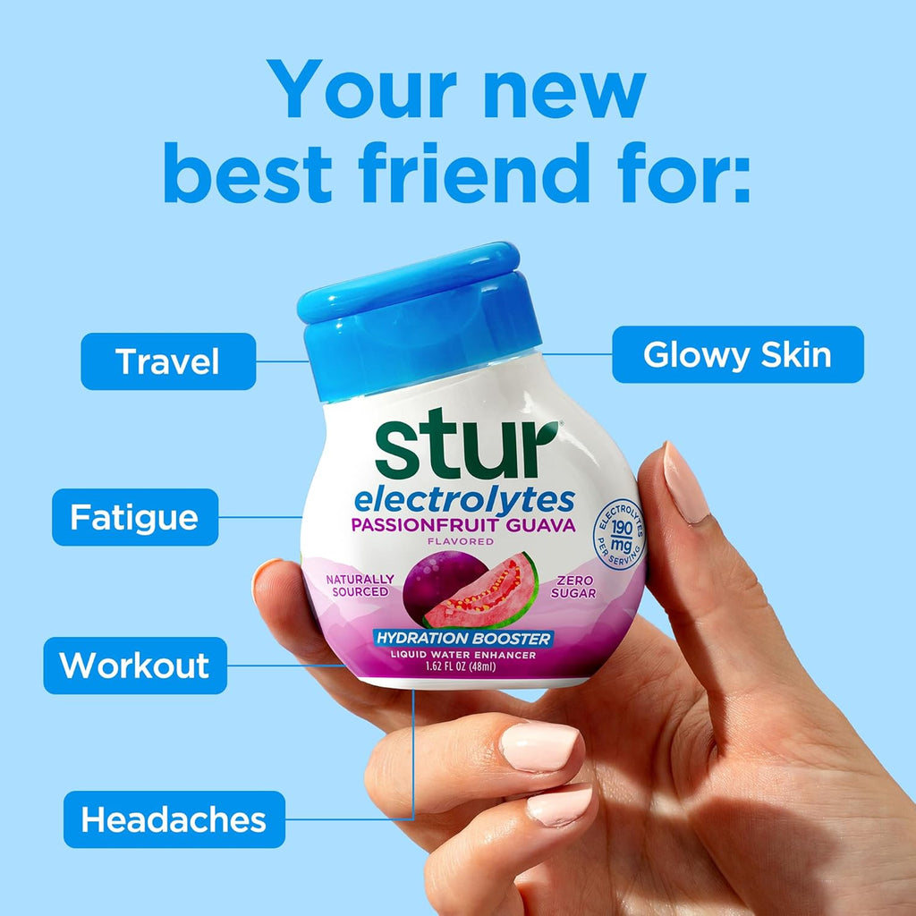 Stur Electrolyte Water Enhancer | Sweetened with Stevia | High in Vitamin C & Antioxidants | Sugar Free | Zero Calories | Keto | Vegan | 5 Bottles, Makes 90 Drinks (Passionfruit Guava)
