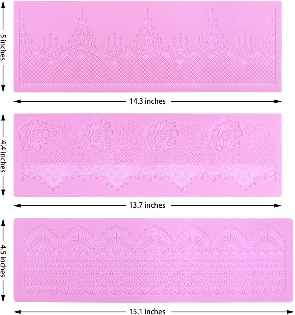Embossing Lace Fondant Molds - Rose Flower Cake Lace Molds Set of 3