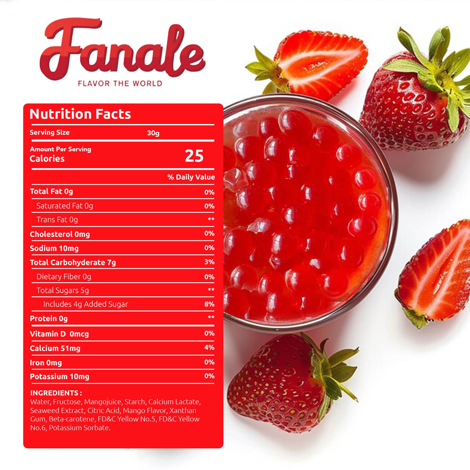 Fanale Strawberry Popping Boba Pearls, Vegan, Non GMO, Gluten Free, Fat Free, Perfect for Bubble Tea, Smoothies, Ice Cream, Desserts, and Beverages.