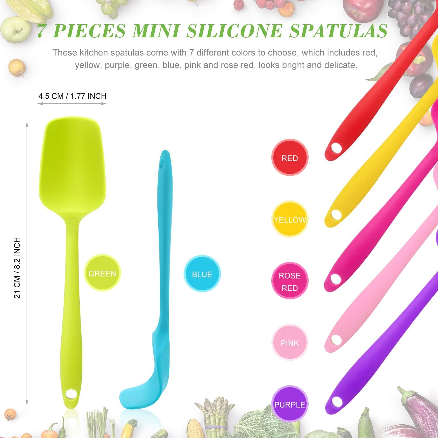 Patelai Silicone Spatulas, 7 Pieces 8.2 Inch Small Rubber Spoon Non Stick Kitchen Spatulas Heat Resistant Flexible Scrapers Baking Tool for Cooking, Mixing, Baking Tools