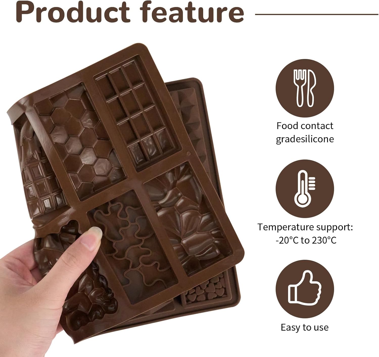 2 Pcs Brown Mini Chocolate Bar Mold for Dubai, Candy Silicone Mold