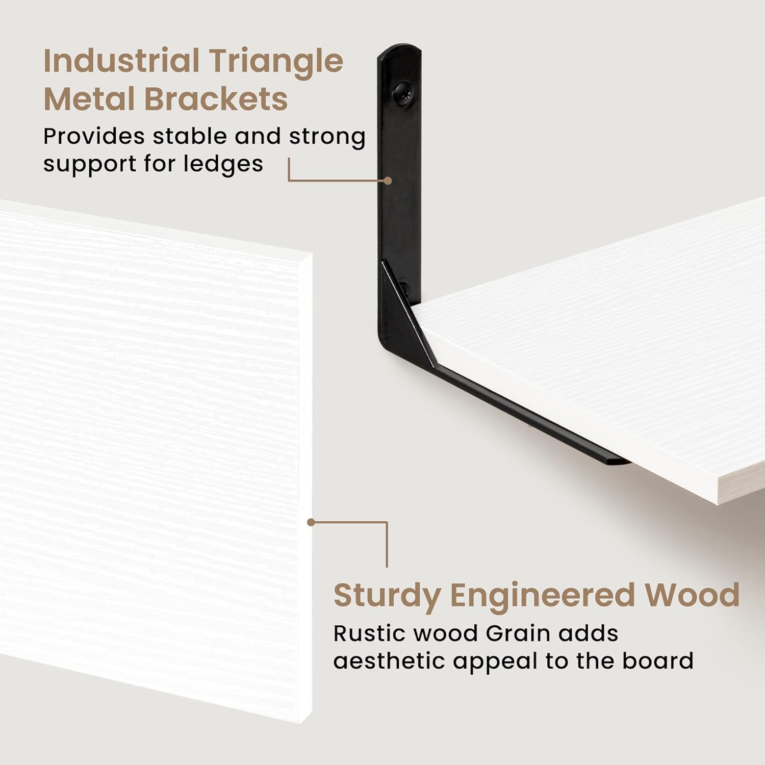 Fun Memories Deep Floating Shelves, 55W x 8D Floating Shelves Set of 2, Wall Mounted Shelf with Metal Brackets, Rustic Wood Wall Shelf for Bathroom, Kitchen and Living Room, White