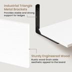 Fun Memories Deep Floating Shelves, 24W x 8D Floating Shelves Set of 2, Wall Mounted Shelf with Metal Brackets, Rustic Wood Wall Shelf for Bathroom, Kitchen and Living Room, White