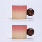 Ceramic Mini Espresso Cups Demitasse Cups with Round Wooden Handle Vertical Stripes Tea Cups (Beige&Pink, 2pcs)