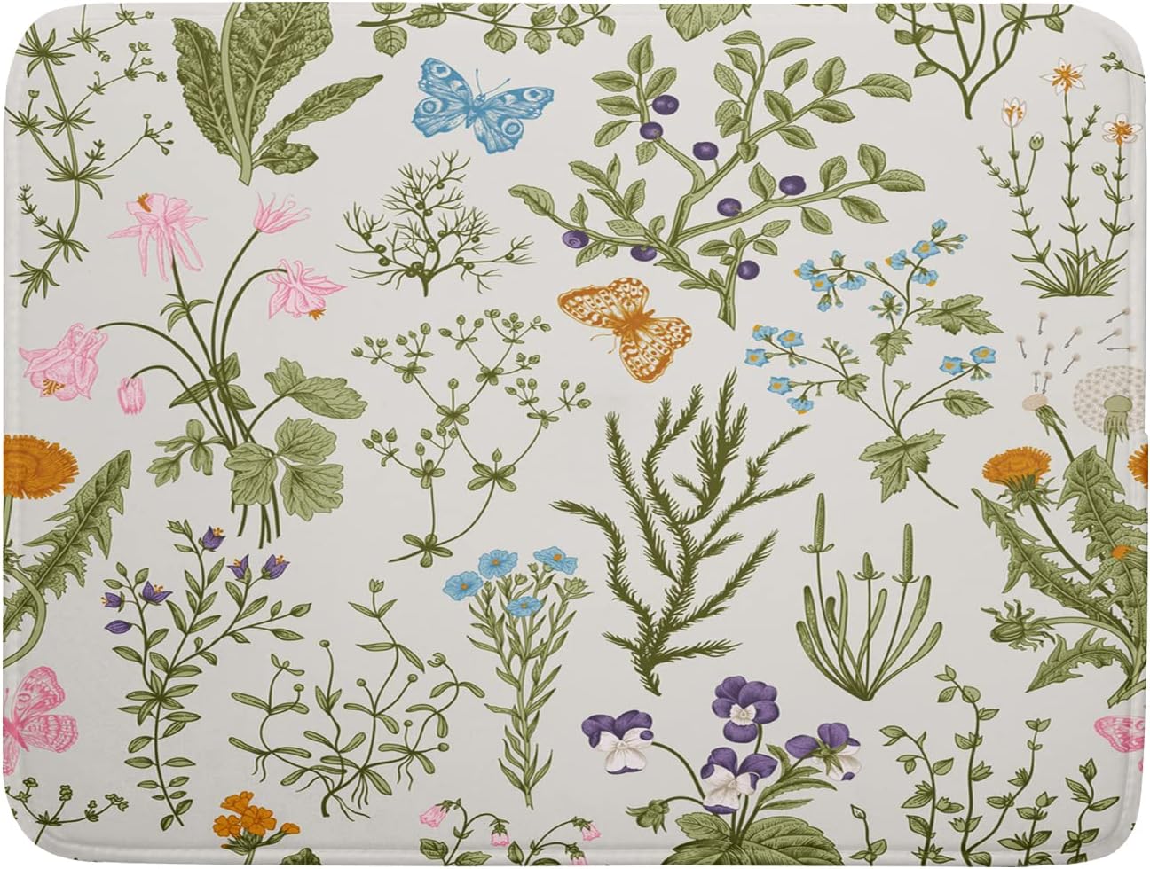 Wild Flowers Herbs Dish Drying Mat for Kitchen Counter Decor 18x24 Inch Vintage Floral Absorbent Reversible Microfiber Dish Drying Pad Sage Plant Dish Drainer Rack Mats for Coffee Bar Kitchen