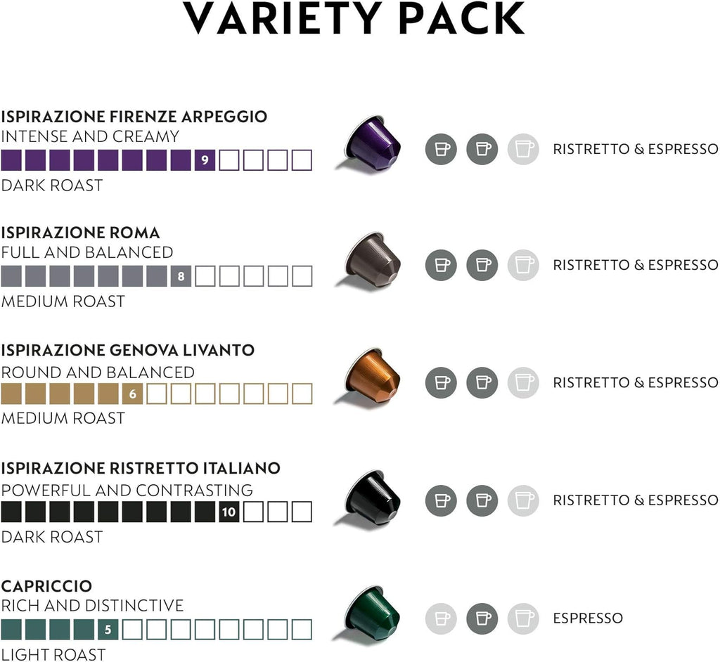 Nespresso Capsules Original Line, Ispirazione Variety Pack, Medium & Dark Roast Espresso Coffee, 50 Count Coffee Pods