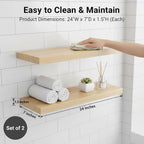 Lufia Floating Wall Shelves, Set of 2, MDF with Invisible Brackets, Modern Storage for Bedroom, Bathroom, Living Room, Kitchen (Oak, 24" W x 7" D x 1.5" H)