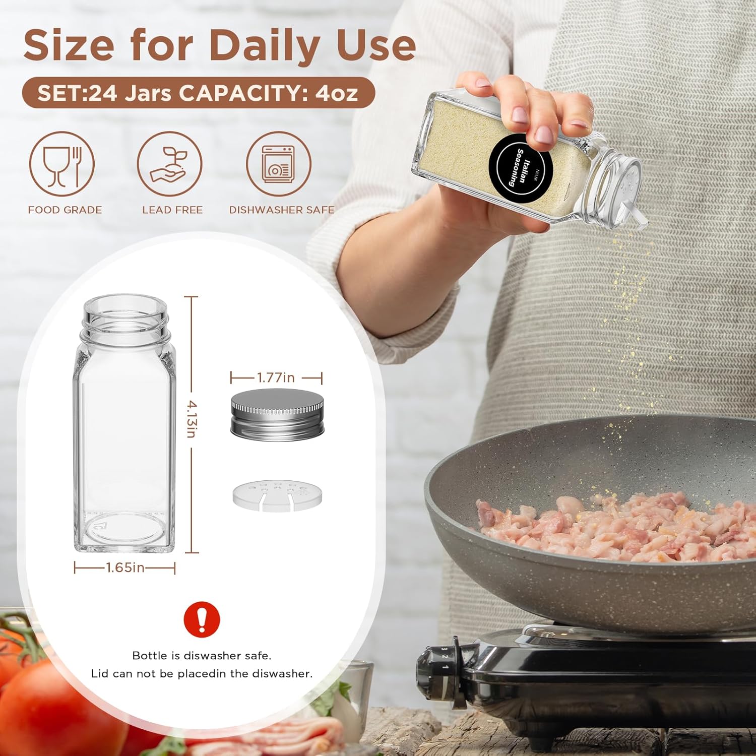 4 Pack Magnetic Spice Rack with 24 Spice Jars, Spice Labels, Chalk Marker and Funnel Set, Magnetic Spice Organizer Shelf for Refrigerator, Microwave, Seasoning Organizer for Kitchen