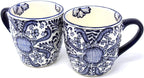 Encantada Handmade Hand-Painted Authentic Mexican Pottery Mugs (Cobalt Blue Flower X2)