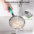 U-Taste Medium Fine Mesh Strainer: 18/8 Stainless Steel 4.73in 30 Mesh Kitchen Food Sieve with Sturdy Riveted Silicone Handle, Heavy Duty Deep Handheld Metal Colander for Rice, Quinoa, Flour(Aqua Sky)