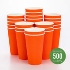 Restaurantware 16 Ounce Ripple Wall Disposable Coffee Cups, 500 Insulated Orange Paper Tumblers, Rolled Rim Design, Lids Sold Separately for Hot Drinks like Tea, Hot Chocolate and More