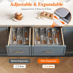 Lifewit Utensil Drawer Organizer, Expendable Cooking Silverware Tray for Kitchen Drawer, Adjustable Cutlery Flatware Holder, Plastic Spatula Tools and Gadgets Storage Divider, 4 Compartments, Gray