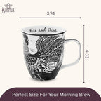 Karma Gifts 16 oz Black and White Boho Mug Rooster - Cute Coffee and Tea Mug - Ceramic Coffee Mugs for Women and Men