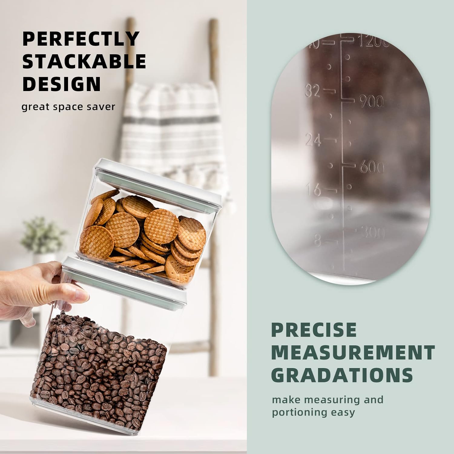 Pop Top Food Storage Containers - 8 Pack BPA-Free Pantry Organizers with Airtight Lids, Food-Grade with Measurement Marks