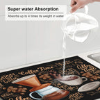 Fun Coffee Dish Drying Mat, Highly Absorbent Microfiber Kitchen Counter Pad Reusable Washable, 18*24"