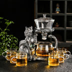 Glass Teapot Set with Infuser Semi Automatic Dragon Tea Set with 6 Small Cups (silver dragon)
