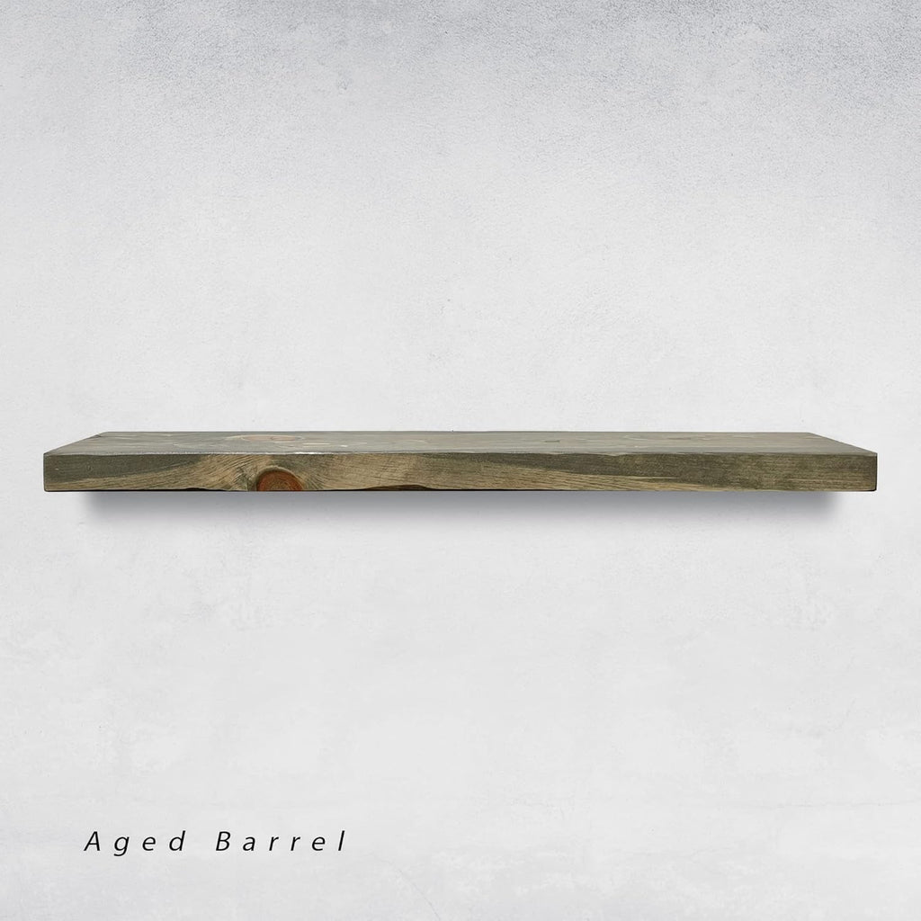 PJ DECOR URBANDI, Rustic Floating Shelves, Set of 2, Hidden Bracket, Solid Wood, Heavy Duty, Wall Mounted Shelves, (Grey, 24Wx6D)