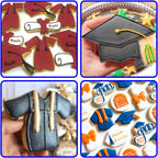 Graduation Cookie Cutters 6Pcs, Cap Gown Diploma Frame Medallion Shapes Cookie Cutter Mold, 304 Stainless Steel Biscuit Dough Fondant Cutters for Celebration Kitchen Baking