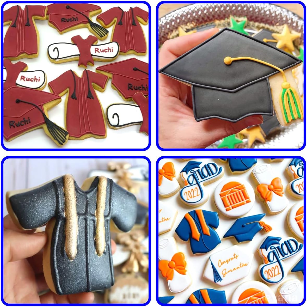 Graduation Cookie Cutters 6Pcs, Cap Gown Diploma Frame Medallion Shapes Cookie Cutter Mold, 304 Stainless Steel Biscuit Dough Fondant Cutters for Celebration Kitchen Baking