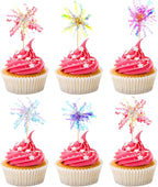 30 Pieces Happy Birthday Cake Toppers Foil Firework Cupcake Toppers Sparkle Tinsel Flower Drink Stirrers for Cake Decoration Party Supplies