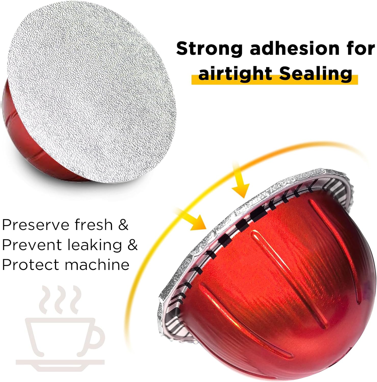 CAPMESSO Aluminum Foils Lids for Vertuo Reusable Pods,Compatible for Refillable Vertuo Pods, 100pcs Coffee Pods Foil Seals Covers(100/package)