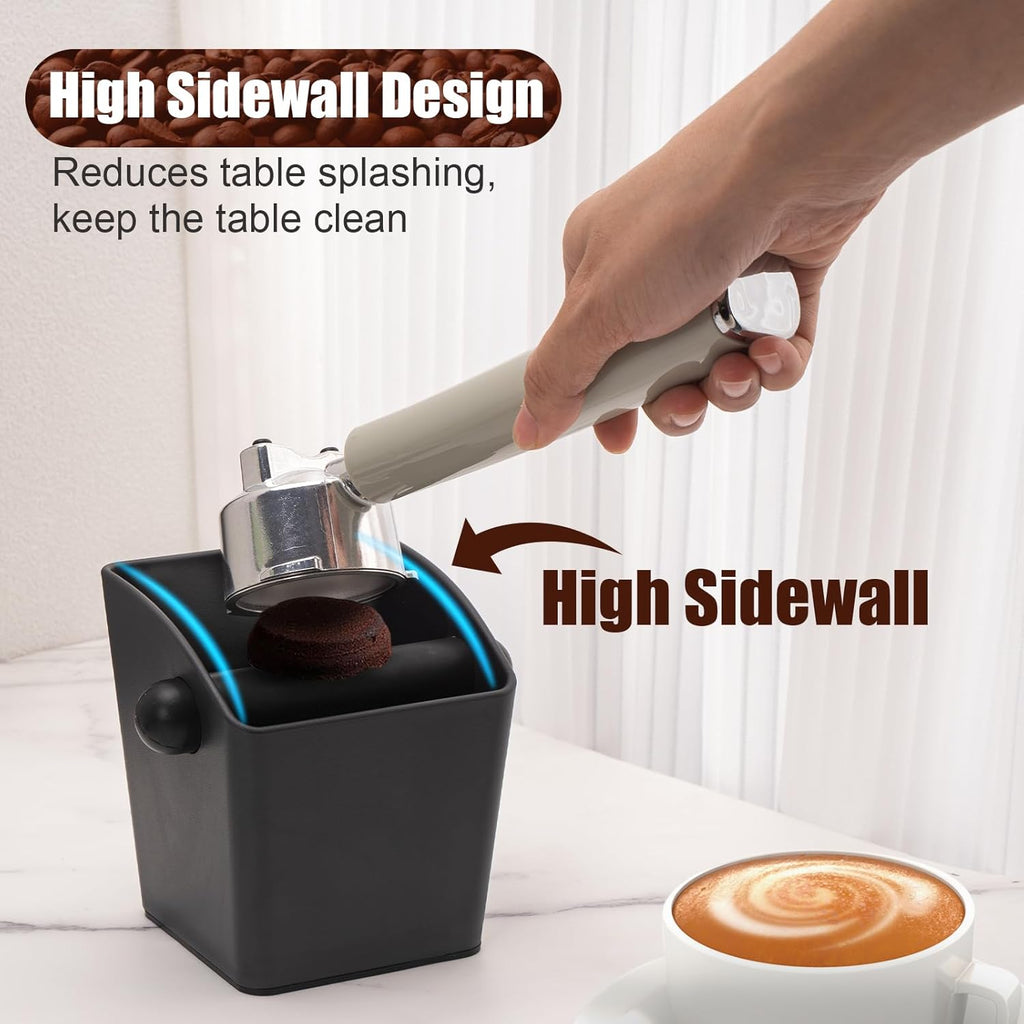 Espresso Knock Box - Shock-Absorbent Durable ABS Coffee Grounds Knock Box with Removable Detachable Knock Bar and Non-Slip Base for Father's Day Gift