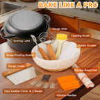 Cast Iron Dutch Oven Bread Baking Kit - 10-Piece Set with Banneton Basket, Dough Scraper, pizza shovel，Bread Lame, Whisk, Brush, and Silicone Grips with Skillet Lid Cooking Pan Handles Lame, 5QT